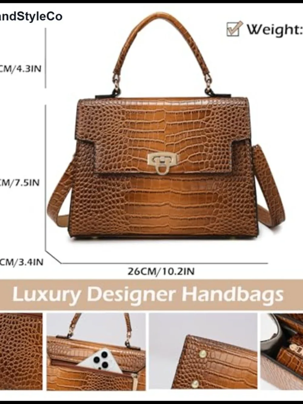 Structured Top Handle Satchel Handbag for Women - Croc Pattern Crossbody